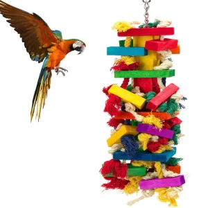 Large Parrot Chew Toy – Colorful Wooden